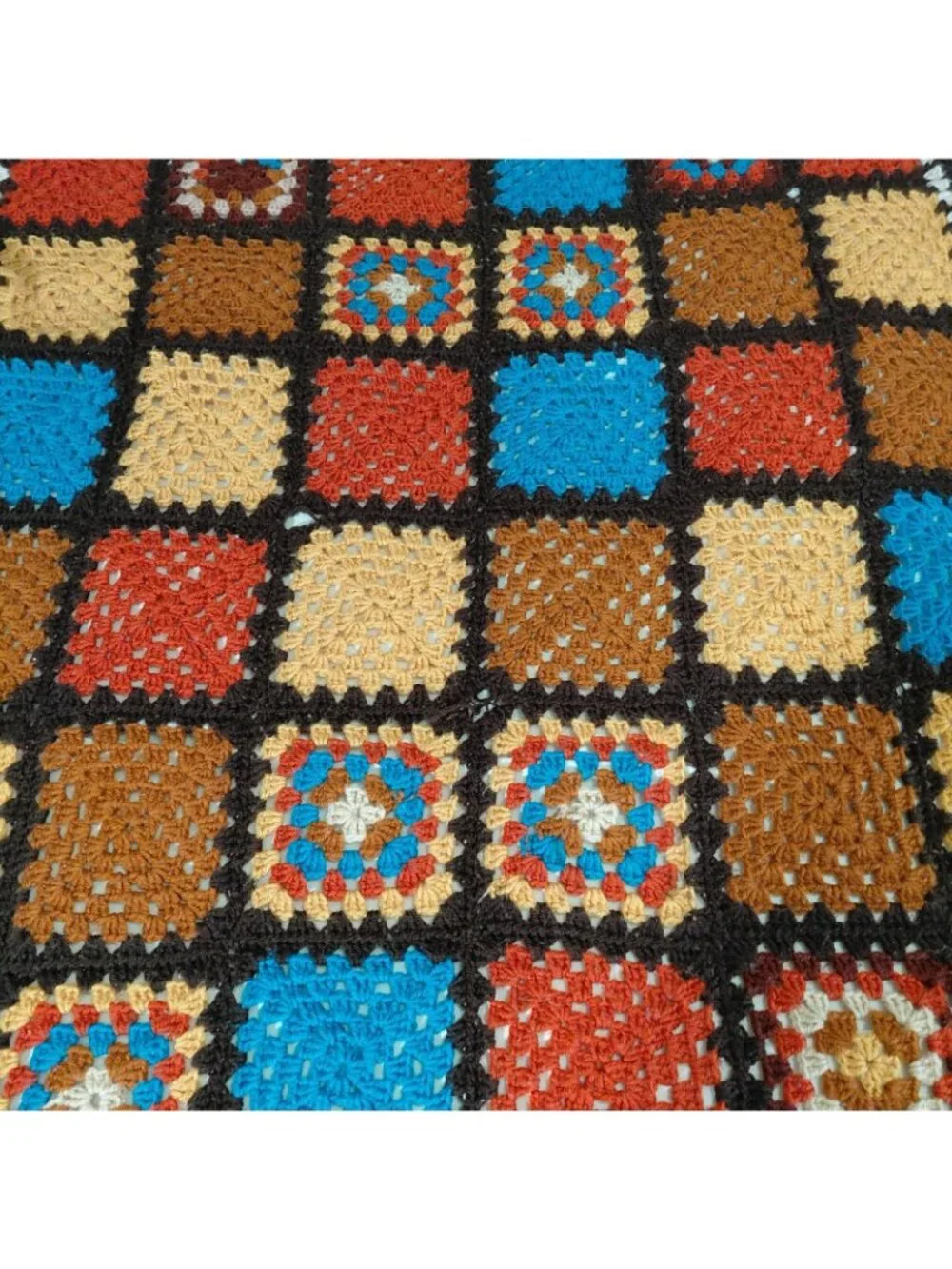 Handmade Crochet Afghan Blanket Throw 57x40 Brown Blue Orange Granny Square